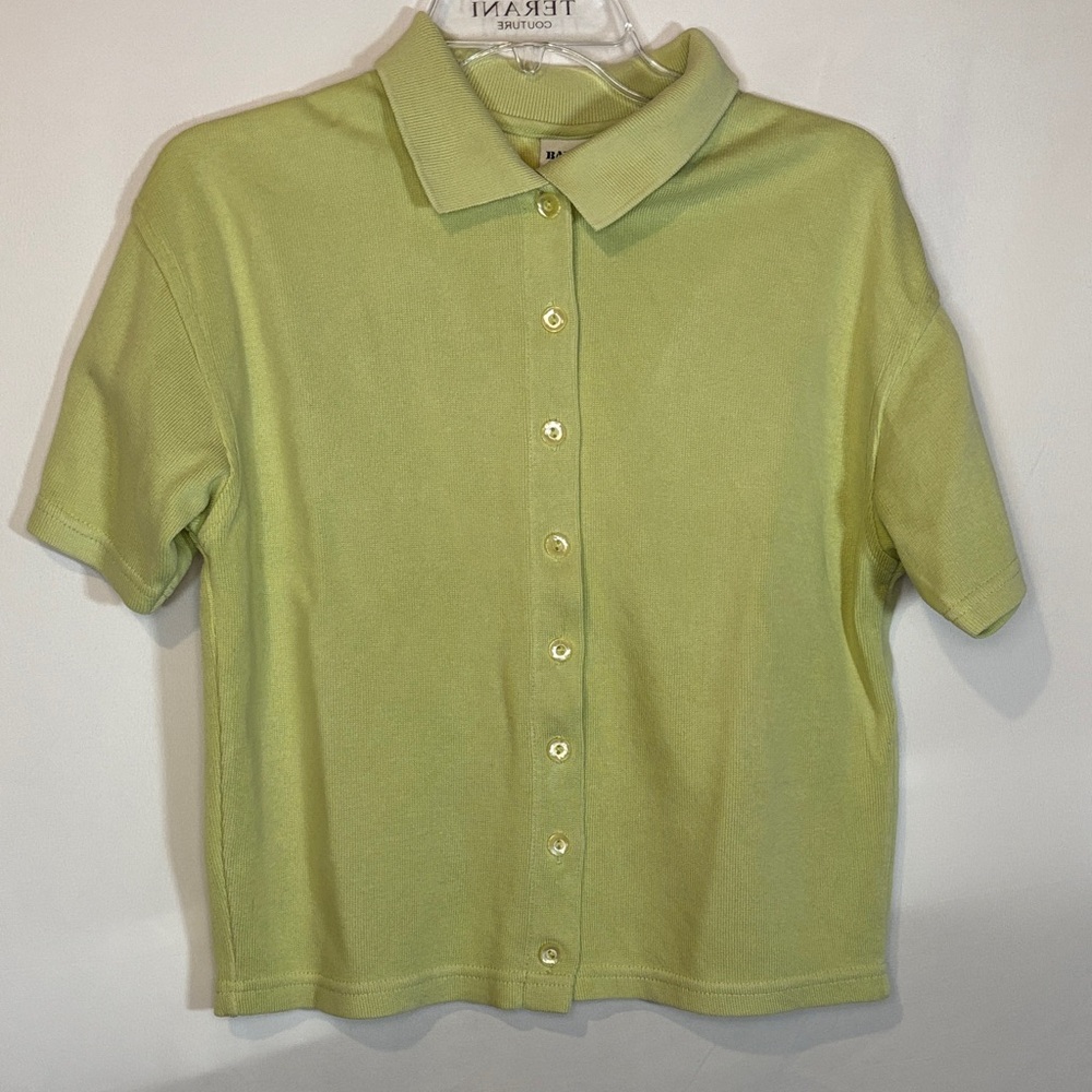 Women's Short Sleeve Button-Up Top - Light Green